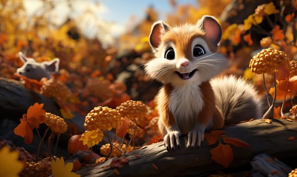 Cartoon animal chipmunk on autumn background. Selective soft focus.