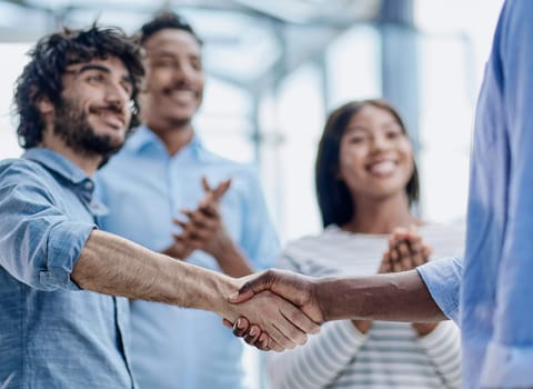 Corporate Professional Embracing Collaboration. Handshake