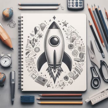 Back To School - Rocket With Colorful Pencils And Blackboard - Startup Concept.
