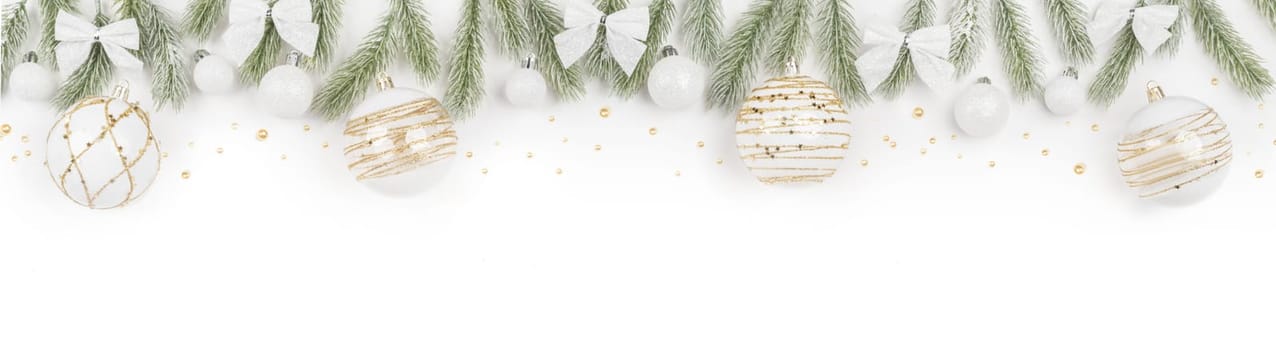 White christmas border with gold isolated on white