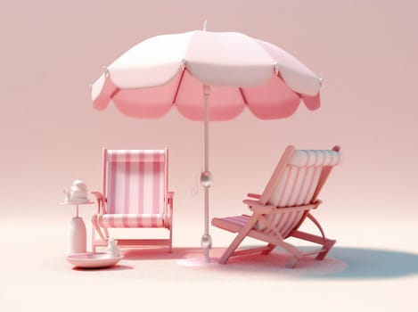 water pink sun retro design goggles concept resort travel vacation sand parasol white pool summer coast umbrella holiday ocean chair. Generative AI.