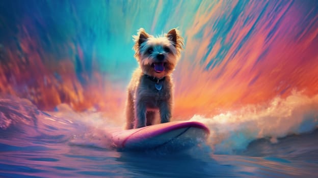 power dog ocean vintage surfer tropical vacation surfing sun surfboard animal wave beach shades cute isolated funny puppy flower summer. Generative AI.