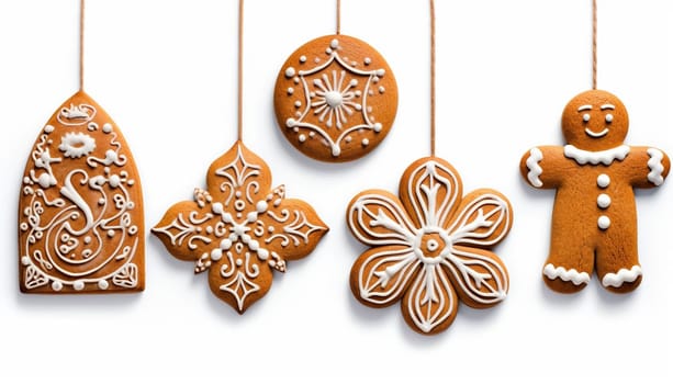 Christmas Gingerbread Cookie. Set of winter sweet homemade biscuits in the form of different characters and holiday items isolated on white background. Cute Cartoon illustration Isolated white background