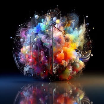 a color explosion of paint render a steampunk geared poly and gears creation abstract scupture generative ai art