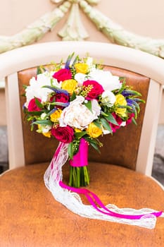 Colorful bridal bouquet. Wedding bouquet of flowers