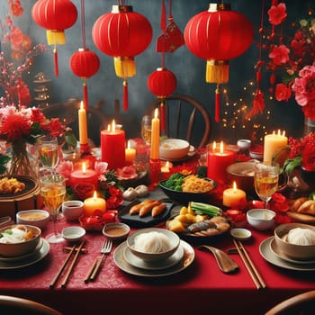 Beautiful illustration for Chinese New Year. Generative AI. High quality illustration