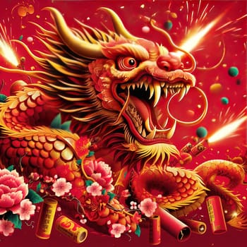 Beautiful illustration for Chinese New Year. Generative AI. High quality illustration