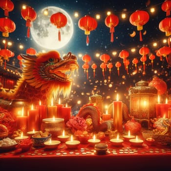 Beautiful illustration for Chinese New Year. Generative AI. High quality illustration