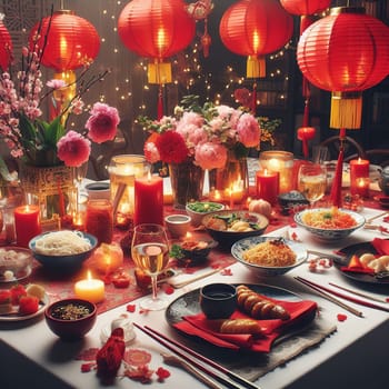 Beautiful illustration for Chinese New Year. Generative AI. High quality illustration