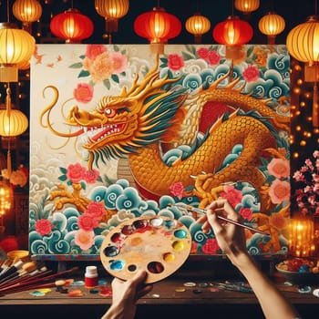 Beautiful illustration for Chinese New Year. Generative AI. High quality illustration