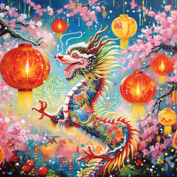 Beautiful illustration for Chinese New Year. Generative AI. High quality illustration