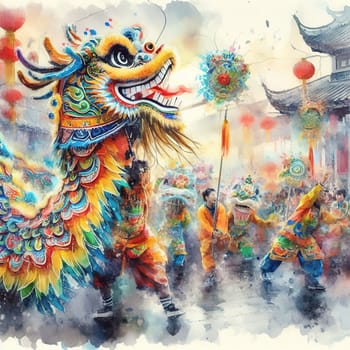Beautiful illustration for Chinese New Year. Generative AI. High quality illustration