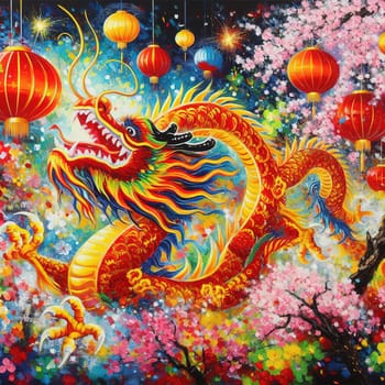 Beautiful illustration for Chinese New Year. Generative AI. High quality illustration