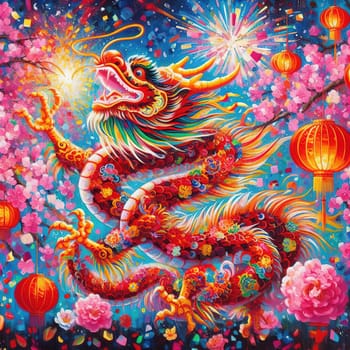Beautiful illustration for Chinese New Year. Generative AI. High quality illustration