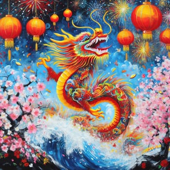 Beautiful illustration for Chinese New Year. Generative AI. High quality illustration