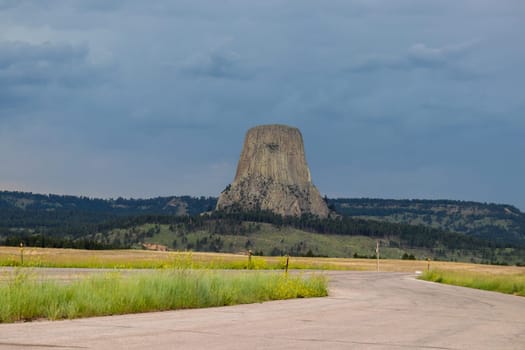 Cloudy days seeing Devils Tower in the summer . High quality photo
