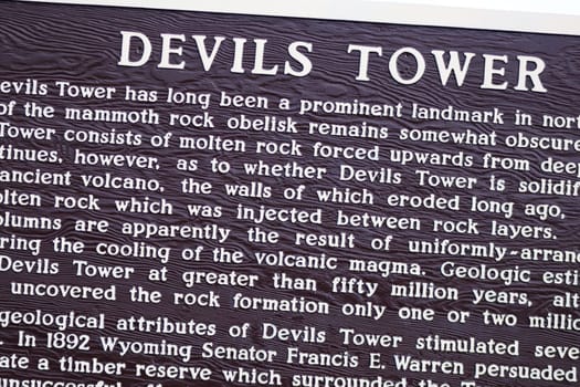 Cloudy days seeing Devils Tower sign. High quality photo