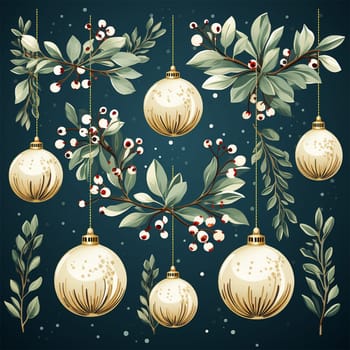 Happy Holiday and Merry Christmas template stylish vintage design. design for Christmas greetings card colorful color. Typography and icon for Xmas background, banners or posters. Winter holidays design elements Copy space. Christmas ball,berries and branches. Space for text