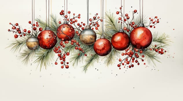 Happy Holiday and Merry Christmas template stylish vintage design. design for Christmas greetings card colorful color. Typography and icon for Xmas background, banners or posters. Winter holidays design elements Copy space. Christmas ball,berries and branches. Space for text