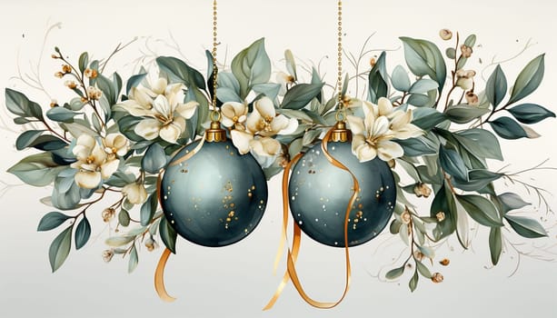 Happy Holiday and Merry Christmas template stylish vintage design. design for Christmas greetings card colorful color. Typography and icon for Xmas background, banners or posters. Winter holidays design elements Copy space. Christmas ball,berries and branches. Space for text