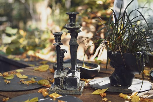 Vintage candles with dripping paraffin