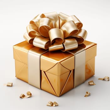 Gift boxes isolated on white. 3d gold gift boxes with golden ribbon and bow. Birthday celebration concept. Merry Christmas and Happy New Year. 3D Copy space illustration. Space for text