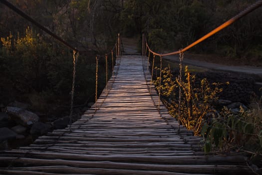 Early morning frosted suspension bridge in the Drakensberg South Africa