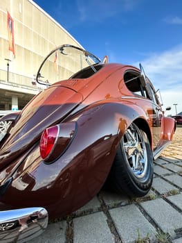 Brown Retro mobile, old brown car close up. High quality photo