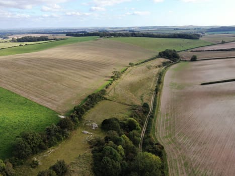 Gently rolling lowland arable agricultural land seen from above