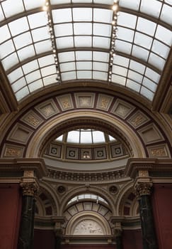 London, UK - Nov 01, 2023 - Architecturally beautiful interior design of The National Gallery. The art museum is a popular attraction due to its artwork and architecture, Space for text, Selective focus.
