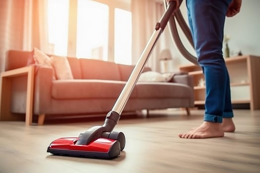 Room cleaning with a vacuum cleaner. Close-up. High quality photo