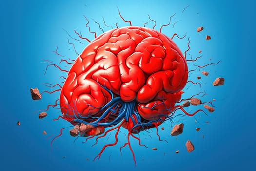 Layout of brain with blood vessels. Concept of stroke. High quality illustration