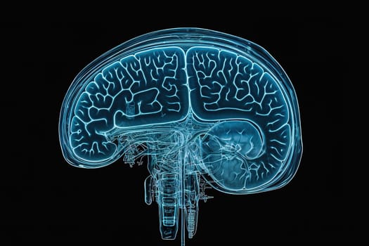 X-ray image of human brain, with foci of lesions. High quality illustration