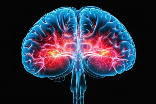 X-ray image of human brain, with foci of lesions. High quality illustration