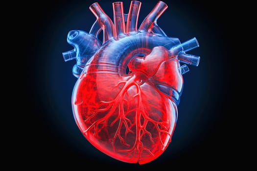 Illustration of X-ray image of human heart with blood vessels. High quality illustration