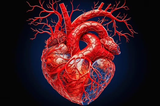 Illustration of X-ray image of human heart with blood vessels. High quality illustration