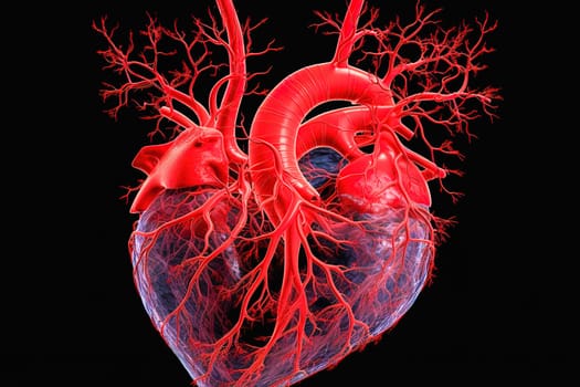 Illustration of X-ray image of human heart with blood vessels. High quality illustration