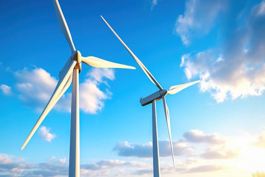 Wind turbines on the background of blue sky. Green energy concept. High quality photo