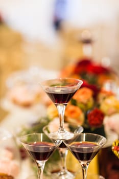 glasses of white and red wine, wedding reception