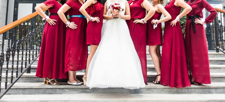 Close up of bride and bridesmaids bouquet.