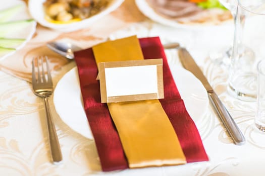 Blank event Guest Card on restaurant table