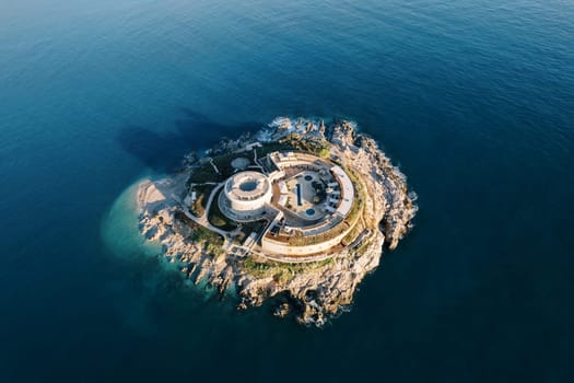 Reconstructed hotel from a fort on the island of Mamula in the Bay of Kotor. Montenegro. Top view. High quality photo