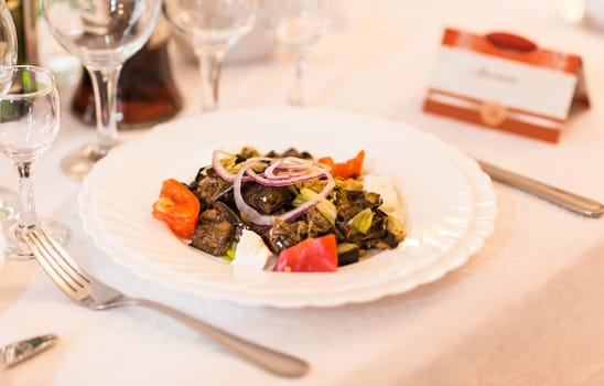 salad with chicken on the festive table