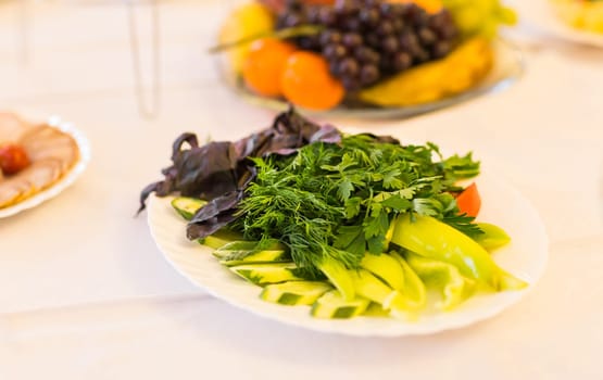 tasty vegetable salad on plate festive table