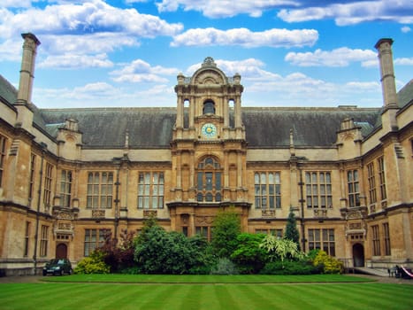 Entrance front of the Examination Schools in Oxford, UK. Built in 1882 and designed by architect Sir Thomas Jackson.