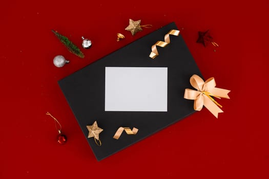 Black Friday blank card mock-up scene. Creative layout made of Box with paper card note. Flat lay. Black Friday concept.