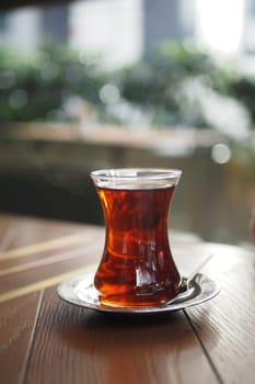 Traditional turkish tea on white table