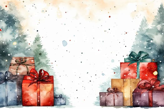 Mock up watercolor Christmas background with empty space for text by Generative AI.