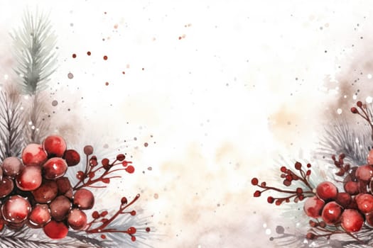 Mock up watercolor Christmas background with empty space for text by Generative AI.