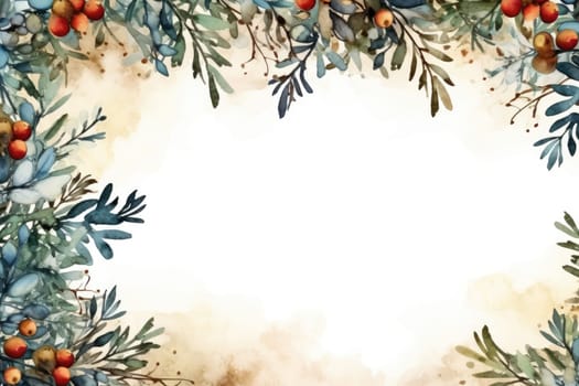 Mock up watercolor Christmas background with empty space for text by Generative AI.